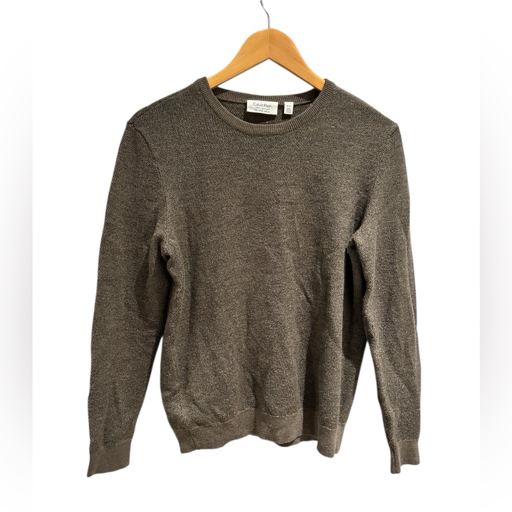 Calvin Klein Italian Dyed Yarn Merino Blend‎ Crewneck Sweater Brown Size Medium